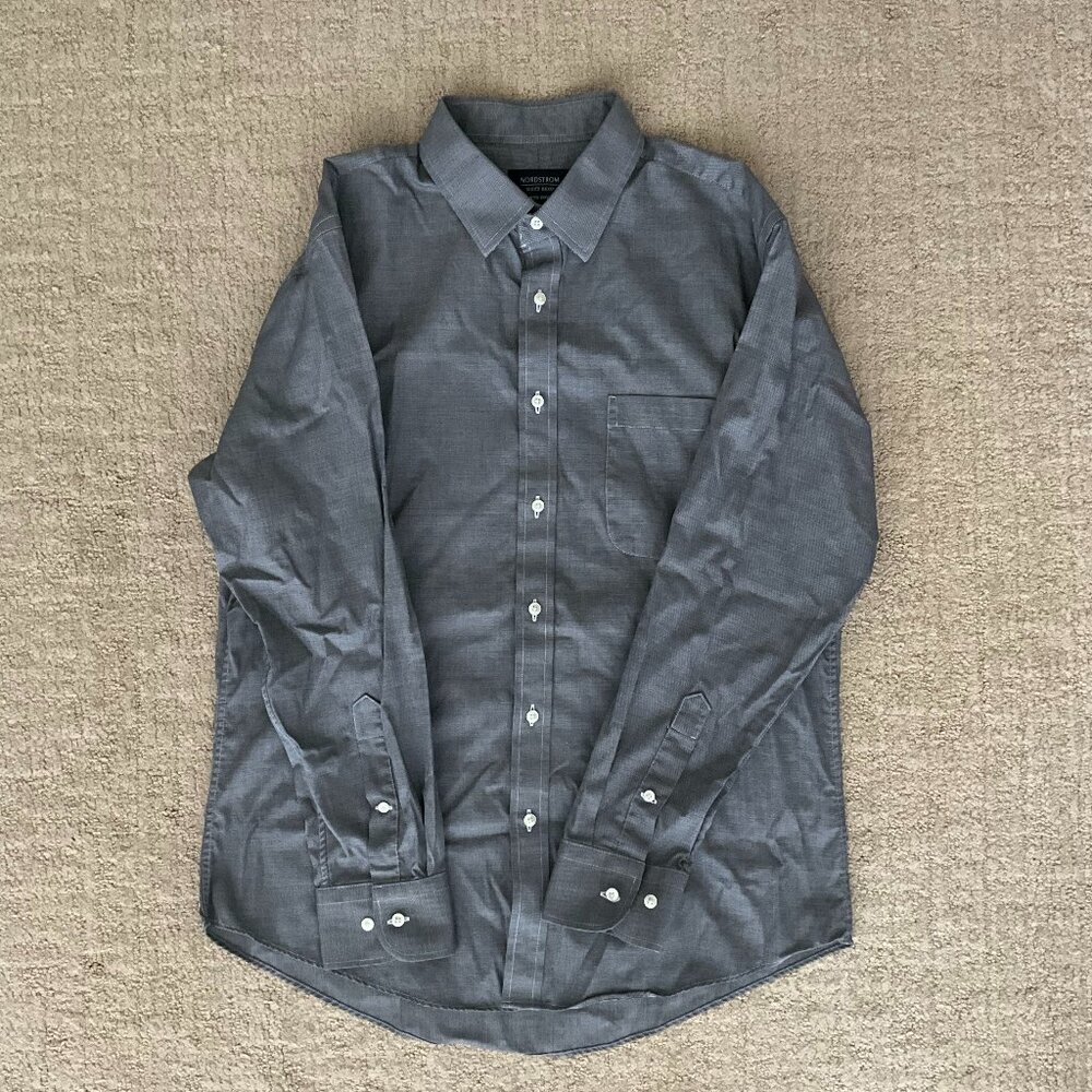 Nordstrom Trim Fit Non-Iron Dress Shirt in Black/Gray, Size 16 - 32/33